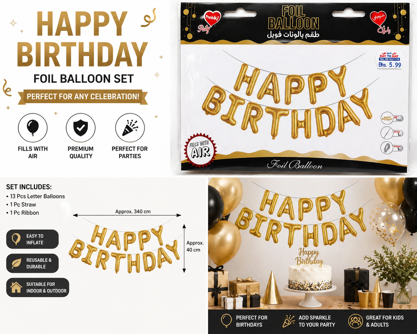 Happy Birthday Foil Balloon Set