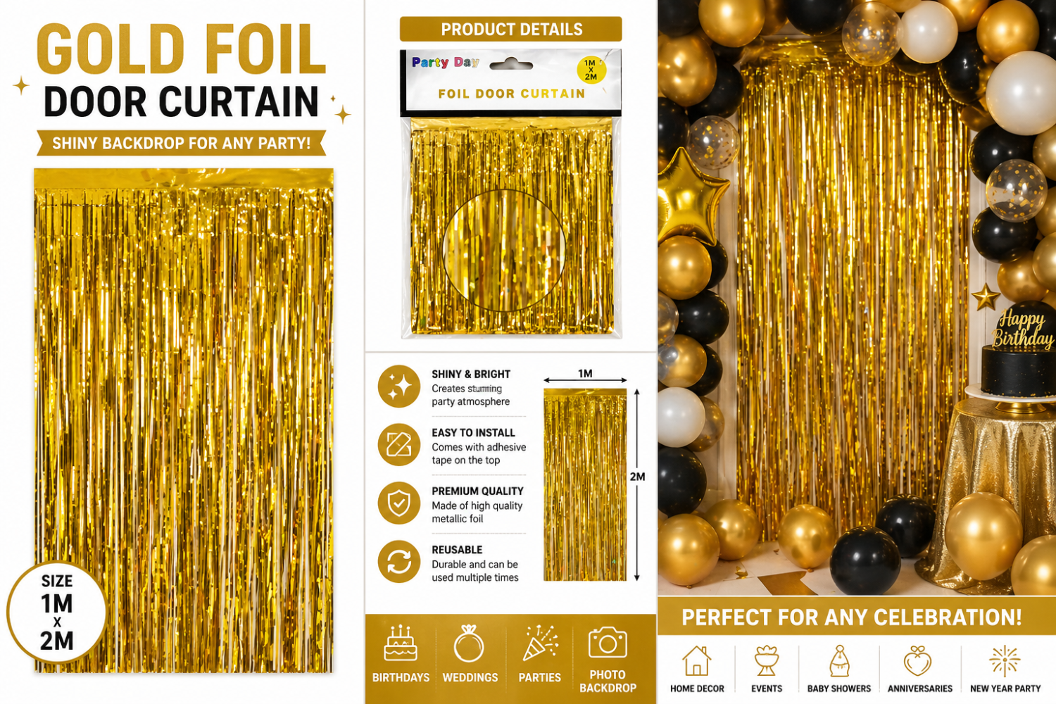 Gold Foil Door Curtain For Celebrations
